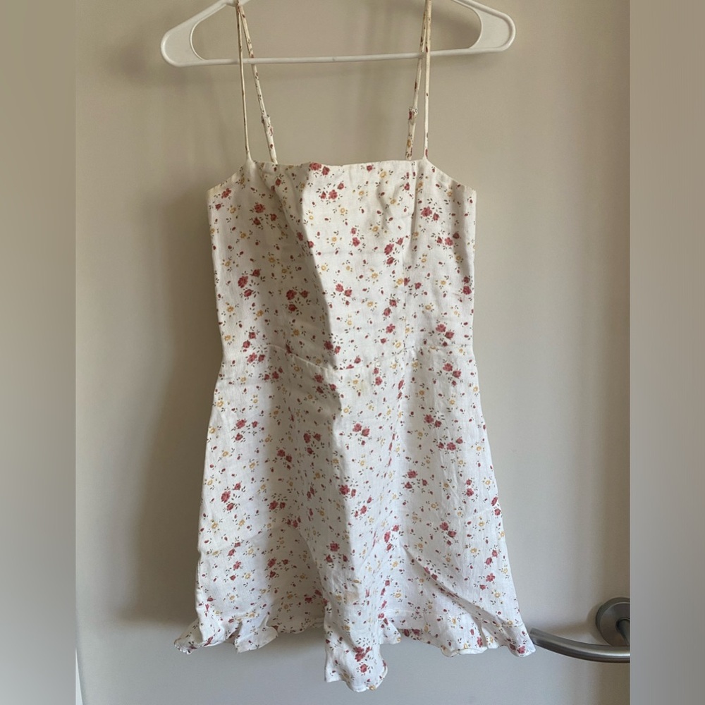 Reformation Linen White Floral Mini